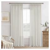 92 Inch Pinch Pleated Beige White Semi Sheer Curtains Light Filtering Neutral Boho Farmhouse Linen Curtains Rings Hooks for Living Room Bedroom Office Ivory Window Drapes 92 Inch Length 2 Panels Set -