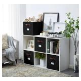 DECOMOMO Storage Baskets, 13x15x13 Storage Cube Bins with Labels for Organizing Shelves Kallax (Kallax / 4pcs, Black) - Retail: $29