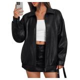 Trendy Queen Womens Leather Jacket, Oversized Going Out & Everyday Statement Piece, Bomber Jacktes Moto Coat Black M - Retail: $33