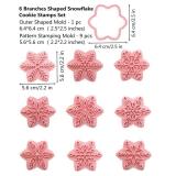 9 Patterns of 3D Snowflake Cookie Stamps Set, Food Grade Plastic 6 Branches Shaped Snowflakes Stamping Cookie Cutters Fondant Stamper Set for Baking (Pink) - Retail: $13