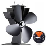 GALAFIRE 4-Blades Heat Powered Wood Stove Fan + Magnetic Thermometer, 122Â°F Start Non Electric Eco Fireplace Fan for Gas/Pellet/Log/Wood Burning Stoves, Silent Operation, 2-Years, N429, Black - Ret