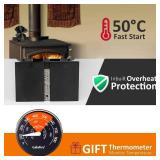 GALAFIRE 4-Blades Heat Powered Wood Stove Fan + Magnetic Thermometer, 122Â°F Start Non Electric Eco Fireplace Fan for Gas/Pellet/Log/Wood Burning Stoves, Silent Operation, 2-Years, N429, Black - Ret