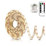 echosari Battery Powered Led Strip Lights with Remote Warm White, 8 Modes, Dimmable, Timer, Self-Adhesive, Cuttable, Waterproof, 9.8FT 90Led Strip Lights for TV Kitchen Cupboard Bedroom Decor - Retail