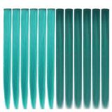 Fcysws Colored Clip in Hair Extensions 21 Inch Heat-Resistant Synthetic Straight Hair Extensions for Women Girls Gift Multi-Colors Party Highlights Clip in Synthetic Hairpiece 12PCS (Dark Teal,Teal) -