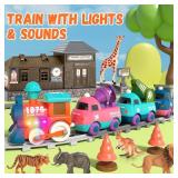 Train Set for Toddlers, Electric Train Toys with Light, Music and Animals, Toddler Magnetic Train Track Playset 3-5, Birthday Gifts for 3 4 5 Years Old Boys Girls - Retail: $30