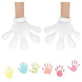 Geyoga 4 Pairs White Jumbo Cartoon Hands White Fingers Jumbo Cartoon Hands Halloween Costume Gloves Halloween Costume Accessory for Role Playing Party Small - Retail: $36