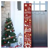 Lighted Wooden Welcome Sign, Merry Christmas Snowflake Elk Porch Sign for Front Door Decorations, Rustic Farmhouse Red Xmas Hanging Signs Wall Sign for Christmas Happy New Year Decor 47.2\"H - Retail: