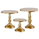 QENUIITEA Set of 3 Gold Cake Stands, Metal Round Cake Holder Dessert Pie Pizza Display Stand 8\" 10\" 12\" Serving Tray Decoration for Wedding Celebration Party Birthday Baby Shower - Retail: $40