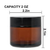 2oz Small Travel Containers with Black Lids,6 Pack Amber Glass Jars with Mini Disposable Spatula for Toiletriesï¼Travel Storageï¼Makeup Beauty Products, Lotions, Powders and Ointments - Retail