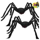 JOYIN 2 Pack 4 Ft Halloween Spider Decorations Outdoor, Scary Large Giant Spiders with Adjustable Legs for Halloween Outside Decor, Yard Lawn Indoor Haunted House Props - Retail: $20