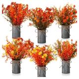 Zeyune 6 Sets Artificial Fall Thanksgiving Centerpiece for Tables Faux Fall Plants with Galvanized Pots Farmhouse Artificial Orange Autumn Flowers Bouquet for Wedding Home Office Rustic Decor - Retail