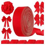 Syhood Christmas Wired Velvet Ribbon with Gold Edge Waterproof Velvet Decoration Ribbon Wrapping for Xmas Wreath Bows Floral Craft Ornaments(4 Inch X 100 Yard,Red/Gold) - Retail: $44
