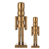 Wonderjune 2 Pack Christmas Wooden Nutcracker Traditional Christmas Decorations Nutcracker Figure Statue for Xmas Festive Holiday Tabletop Home Decor(Bronzer,12 Inch,8 Inch)
