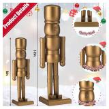 Wonderjune 2 Pack Christmas Wooden Nutcracker Traditional Christmas Decorations Nutcracker Figure Statue for Xmas Festive Holiday Tabletop Home Decor(Bronzer,12 Inch,8 Inch)