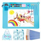 Lymoc Painting Stations,Silicone Art Mat [1x Apron,1 Pair Oversleeve,20 Pieces Brushes] Painting Craft Mats 21\"X17\" with Detachable Cup for Resin for Kids Gift,Paint, Clay, DIY Projects - Retail: $1