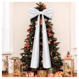 Knitgrip 20 x 71 Inches Christmas Extra Large Velvet Bows Christmas Tree Topper Decor Giant Xmas Tree Toppers Bows for Home Wreath Wall Backdrop Birthday Wedding Party Decorations(White) - Retail: $30