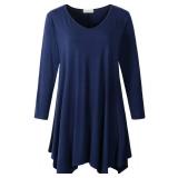 LARACE Plus Size Tops for Women Tunic Asymmetrical Dress Shirts 3/4 Sleeve V Neck Flowy Ladies Clothes for Leggings(Navy Blue 2X) - Retail: $26
