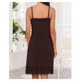 H HIAMIGOS Full Slip Under Dresses, Adjustable Spaghetti Strap, Lace Cami, Soft Satin Chemise, Sexy V Neck Nightgown for Women, Dark Brown, M