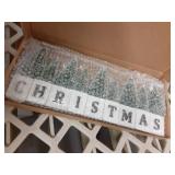 LED Lighted Christmas Tree Tabletop Decoration, Rustic Wooden Christmas Decor with Mini Trees, Xmas Sign Block Table Farmhouse Winter Holiday Centerpiece for Indoor Mantel, Shelf (Green) - Retail: $20