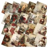 Ganeen 60 Pcs 10 x 10 Inch Vintage Christmas Quilting Fabric Squares Santa Snowman Fat Patchwork Precut Strips Watercolor Nutcracker Fabric Bundles for Winter Xmas DIY Craft Sewing Handmade Material -