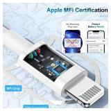 3 Pack Apple MFi Certified Charger Cable 6ft, Lightning to USB Cable Cord 6 Foot, 2.4A Fast Charging,Apple Phone Long Chargers for iPhone 13/12/11/11Pro/11Max/ X/XS/XR/XS Max/8/7/6 - Retail: $13