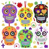 Fennoral 12 Pack Day of The Dead Craft Kits for Kids Make You Own Skull Foam Stickers Ornament DIY Arts and Crafts for Girls Boys Halloween Party Favors Supplies Halloween Decoration - Retail: $14