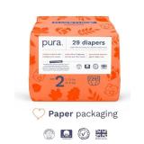 Pura Hypoallergenic Diapers, Size 2 (7-13 lbs) Totally Chlorine Free, Wetness Indicator, Suitable for Sensitive Skin, Soft Organic Cotton, Overnight, 3 Packs of 29 (87 Baby Diapers) - Retail: $30