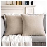 MIULEE Pack of 2 Beige Decorative Pillow Covers 18x18 Inch Soft Chenille Couch Throw Pillows Farmhouse Cushion Covers for Home Decor Sofa Bedroom Living Room - Retail: $12