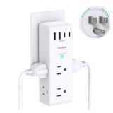 Surge Protector Outlet Extender - with Rotating Plug, 6 AC Multi Plug Outlet with 4 USB Ports (2 USB C), 1800J Wall Charger, 3-Sided Power Strip with Spaced Outlet Splitter for Home, Office, Travel - 