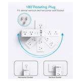 Surge Protector Outlet Extender - with Rotating Plug, 6 AC Multi Plug Outlet with 4 USB Ports (2 USB C), 1800J Wall Charger, 3-Sided Power Strip with Spaced Outlet Splitter for Home, Office, Travel - 