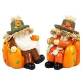 upbema Fall Thanksgiving Gnome Figurines 2 PCS Autumn Harvest Pumpkin Decorations Tabletop Home Decor Indoor Holiday Collectible Statue for Women Men Kids