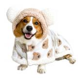 Size Small to Large, Dog Winter Coat with Hat, Kitten Thicken Cloak Blanket, Pets Nightgown for Small Medium Dogs Brown Large - Retail: $22