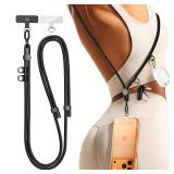 Manna Joy Phone Lanyard Crossbody with 2 Hanging Loops: Metal Buckle Adjustable Skin-Friendly Cell Phone Strap for iPhone Around,Hands-Free Universal Anti Theft Neck Lanyards For Outdoor Travel,Black 