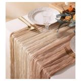 Vitalizart Cheesecloth Table Runner 10ft Gauze Boho Rustic Light Nude White Cheese Cloth Table Runner for Wedding Bridal Shower Fall Thanskgiving Decoration 120 Inches - Retail: $15