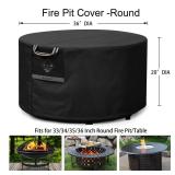 QH.HOME Fire Pit Cover Round, 100% Waterproof, 600D Strong Tear Resistant, Outdoor Firepit Covers Round Fits 33\",34 inch ,35 inch,36 inch Fire Pit Cover, 36â Dia X 20âH -Black . - Retail: $