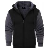GEEK LIGHTING Menâs Fleece-Lined Zip Up Hoodie, Thick Hooded Jacket Winter Warm Athletic Sweatshirt, Black/Gray XXL - Retail: $34