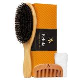 Belula 100% Boar Bristle Hair Brush Set (Medium). Soft Natural Bristles for Thin and Fine Hair. Restore Shine And Texture. Wooden Comb, Travel Bag and Spa Headband Included! - Retail: $26