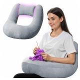 Pyurifai Crochet Pillow for Lap Support - Reading Pillow for Laptop with Extra Back Pillow for Support, Enlarged Gaming Pillow for Lap, Multi-Purpose Reading Pillow for Gaming/Working/Crocheting, Grey