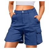 LYHIPSS Cargo Shorts Women Bermuda Shorts for Women 7 Inch Inseam Summer Hiking Casual Long Jorts Dark Blue XL - Retail: $28