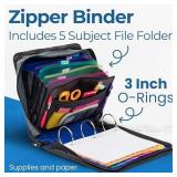 BLACK NOT BLUE Case-it Mighty Zip Tab School Zipper Binder | 3-Inch O-Rings, 600-Sheet Capacity, 5-Subject Expanding File Folder, Multiple Pockets & Storage Organizer, Shoulder Strap | D-146 Midnight 