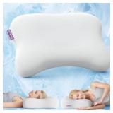 ZZ-WELL Side Sleeper Neck Pillow for Sleeping - Patented Cervical Neck Pillow with Cooling Cover- High Density Memory Foam Curved Pillows for Adults (Grey) - Retail: $60