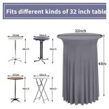 REWOMC 6 Packs Round Cocktail Table Skirt 32\"x 43\" Spandex Stretch Cocktail Tablecloth with Wavy Drapes, Grey Spandex Fitted High Top Table Covers for Wedding Bar Party Birthday Banquet - Retail: $6