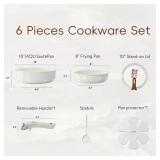 CAROTE Ceramic Pots and Pans Set Non Stick, Nonstick Kitchen Cookware Sets with Lid, Detachable Handle SautÃ© Pan Set, Non Toxic Frying Pan, Oven Safe, Induction Ready, Cream White - Retail: $28