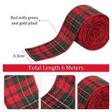 Christmas Wired Edge Plaid Ribbon 2.5 Inches Black and White Buffalo Wrapping Ribbon Gingham Ribbon for Christmas Tree Wreath Gift Wrapping, Crafts, and Decorations(Red with Green and Gold Line Plaid)