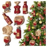 Vercraft 24 Pcs Christmas Wine Ornaments for Tree Wooden Retro Red Wine Bottle Hanging Decorations for Home Xmas Tree Party Favor Window Vase - Retail: $7