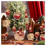 Vercraft 24 Pcs Christmas Wine Ornaments for Tree Wooden Retro Red Wine Bottle Hanging Decorations for Home Xmas Tree Party Favor Window Vase - Retail: $7