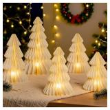 5 Pcs Christmas Table Decorations Indoor, 3D Honeycomb Paper Christmas Trees, Light Up Vintage Table Centerpieces for Christmas Winter Wonderland Holiday Party Weddings Home Decor, 8/10/12 Inch - Reta