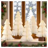 5 Pcs Christmas Table Decorations Indoor, 3D Honeycomb Paper Christmas Trees, Light Up Vintage Table Centerpieces for Christmas Winter Wonderland Holiday Party Weddings Home Decor, 8/10/12 Inch - Reta