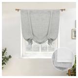 DriftAway Double Layer Linen Blackout Tie Up Curtains Thermal Insulated Fully Lined Balloon Roman Shade Bathroom Window Adjustable Rod Pocket for Small Window 31 Inch by 47 Inch Gray - Retail: $31