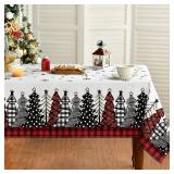 Horaldaily Christmas Tablecloth 60Ã84 Inch, Christmas Trees Buffalo Plaid Red Washable Table Cover for Party Picnic Dinner Decor - Retail: $19